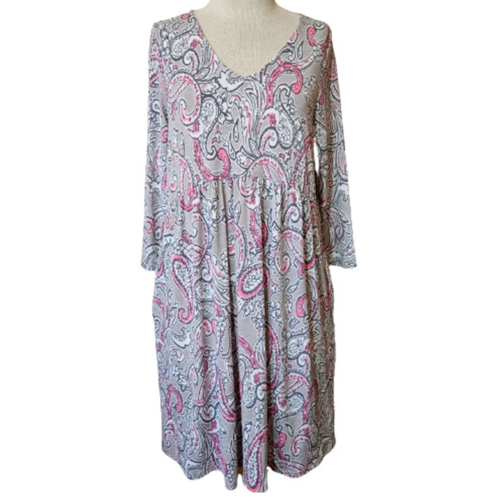 Grey and Pink Paisley Long Sleeve Oversized Dress Size Small